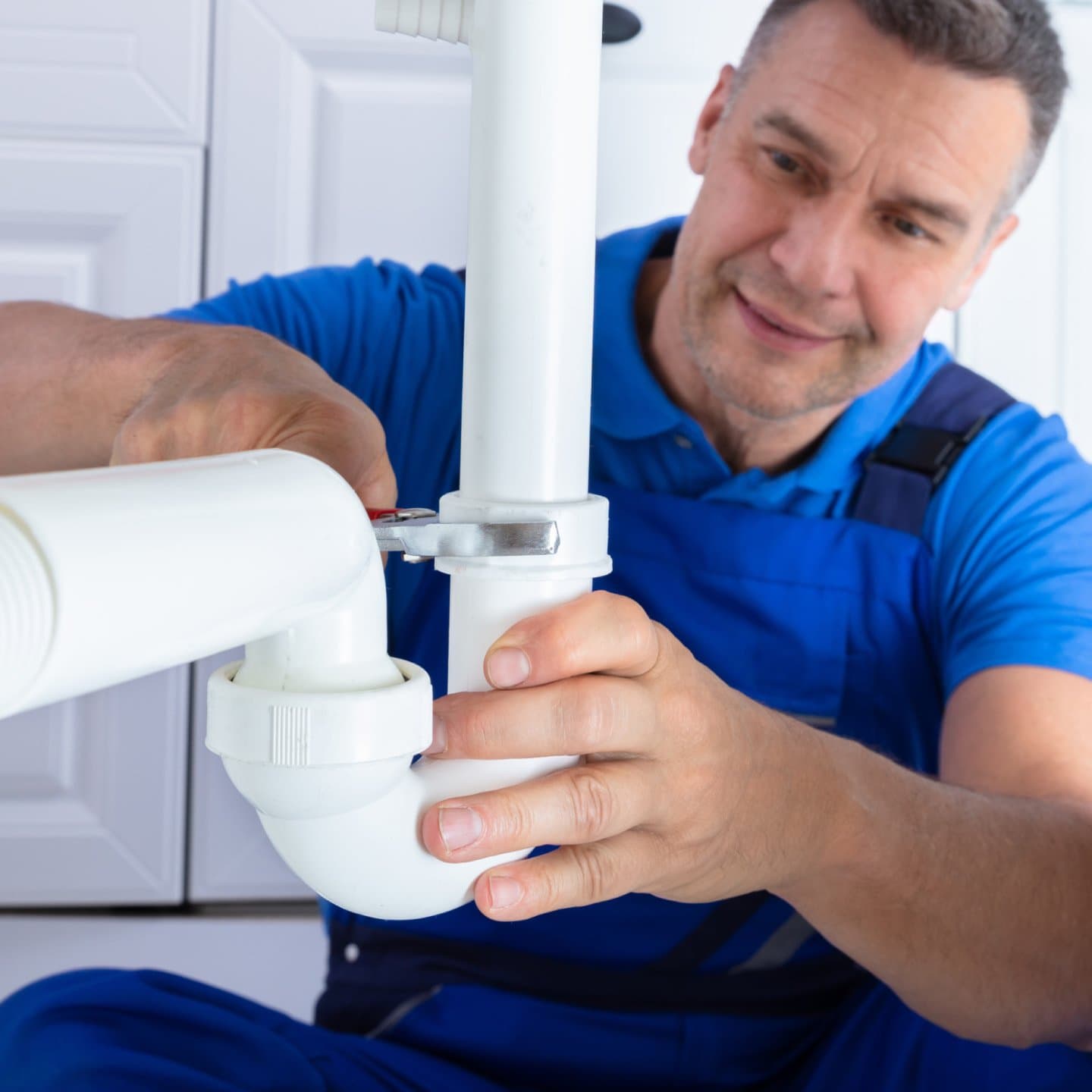 Handwerker repariert Waschbecken