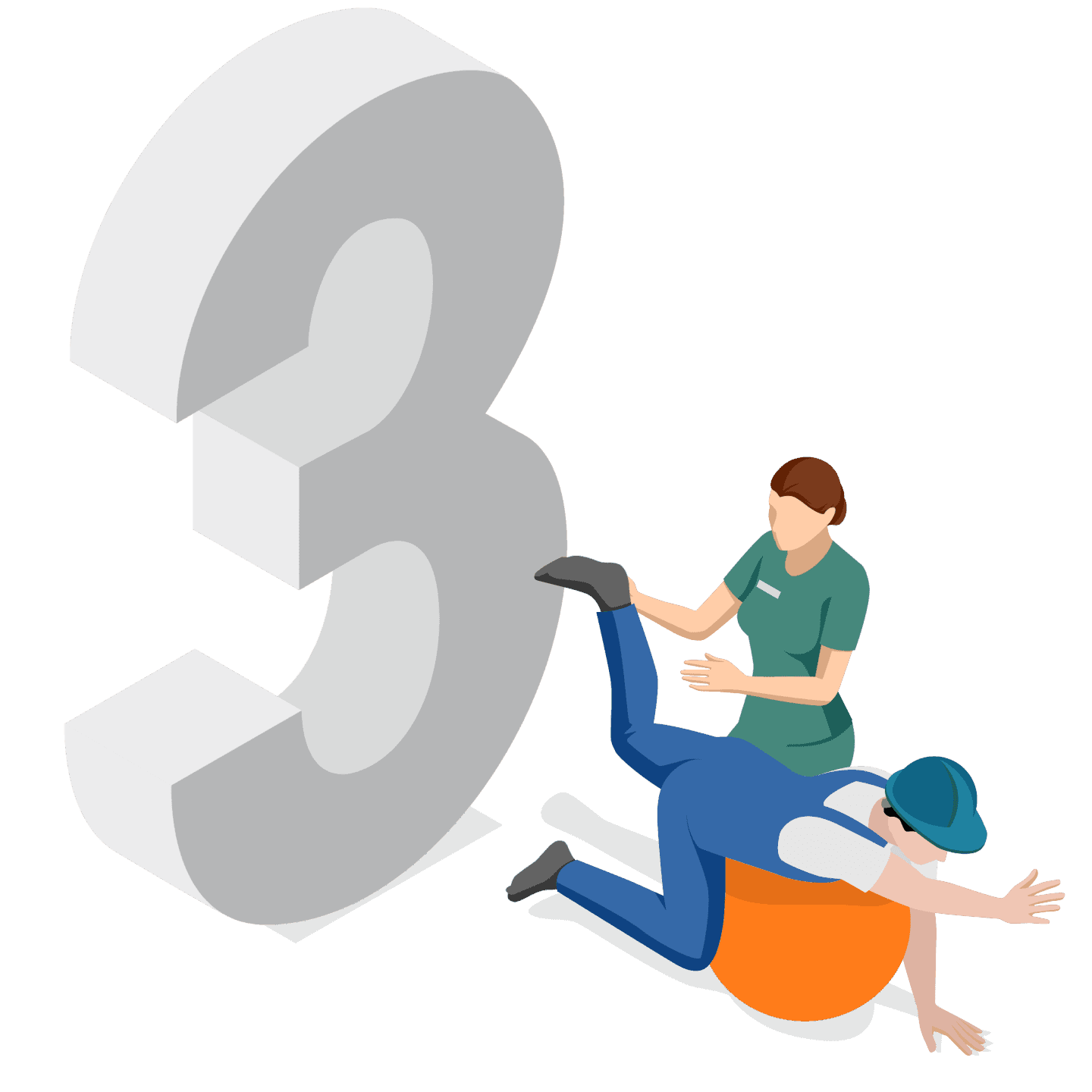 Ein SHK Handwerker der mit Hilfe einer Physiotherapeutin Rückenübungen durchführt